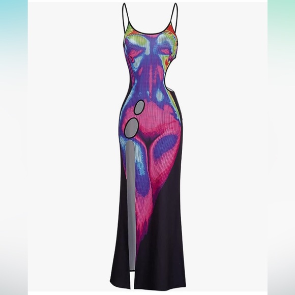 CAPE CLIQUE Cross Tie Spaghetti Strap Halter
Maxi Bodycon Thermal Split Maxi - Picture 2 of 6